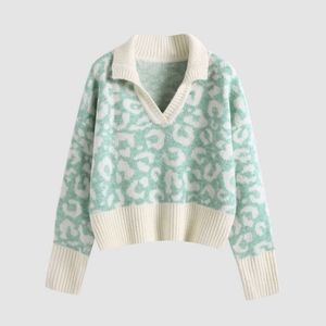 Cider knit sweater, blue leopard print, size L
